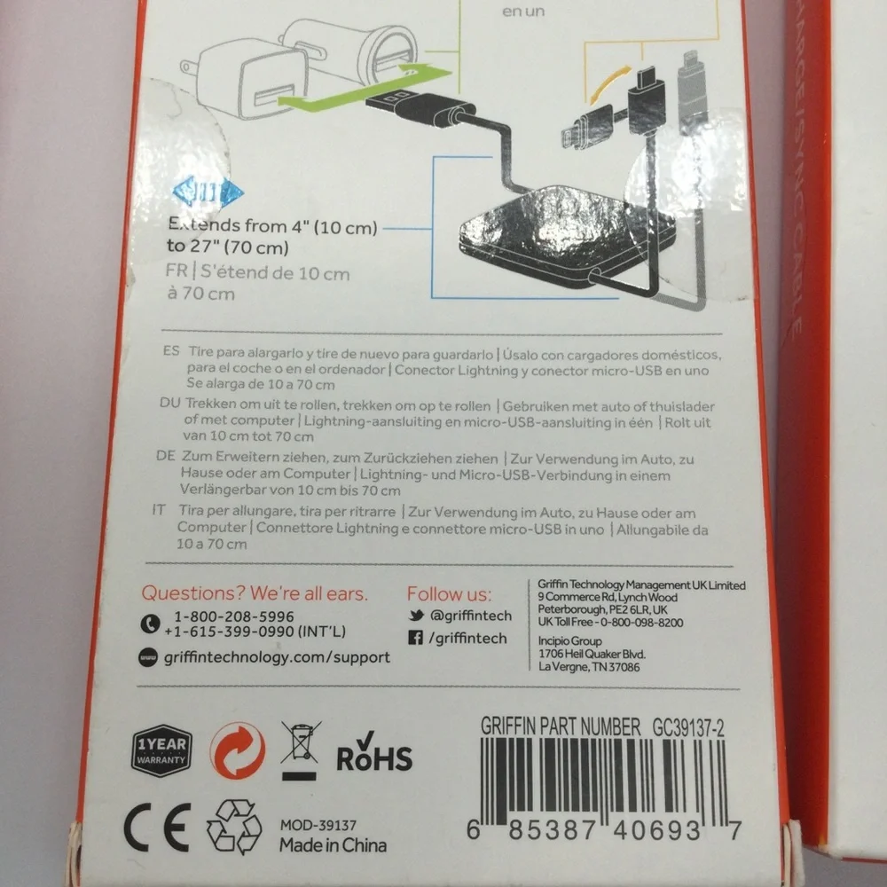 - Griffin 2 - in - 1 travel charge cable. New 3pk
